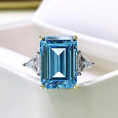 3Ct Emerald Cut Lab-Created Topaz 3-Stone Engagement Ring 14K White Gold Plated
