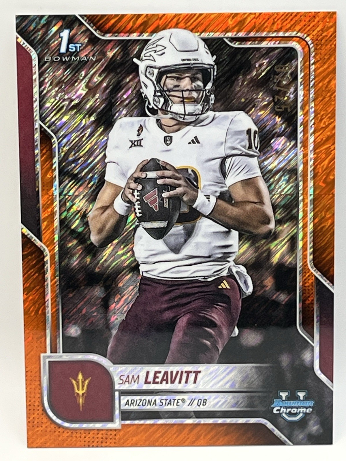 2025 Bowman Chrome U Sam Leavitt #195 Orange Shimmer Refractor /25 Arizona State