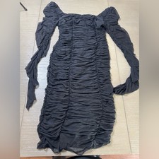 Fashion Nova Black Ruched Long Sleeve Bodycon Dress