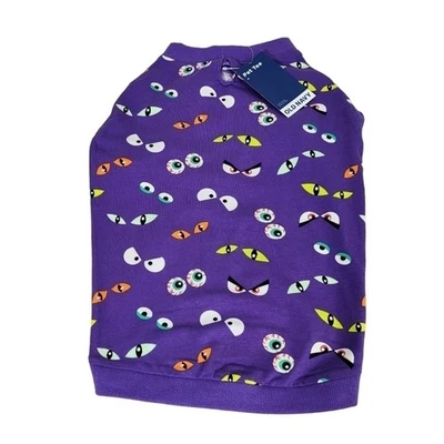 Old Navy SZ M Purple Halloween Pet T Shirt PJ's Monster Eyes NEW Leash Hole - Image 1 of 4