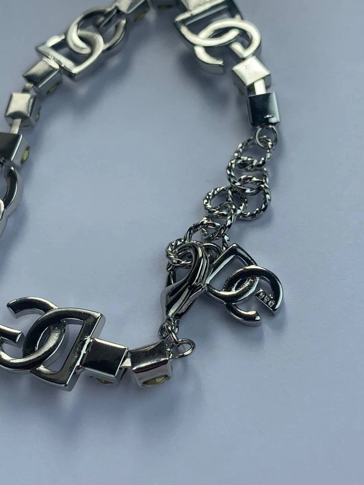 Dolce & Gabbana Silver Rhinestone Y2K Chain Link Bracelet - Image 4 of 4