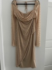 Beige Embellished Long Sleeve Formal Dress Mother of the Bride
