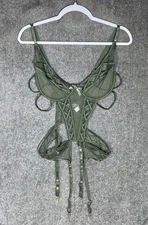 Forplay Strappy Bustier Womens Size Large Sage Green Sheer Mesh Sexy Lingerie