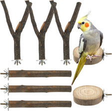 8 PCS Bird Perches for Cage, Natural Wood Parrot Perch Stand, Multi-Branch Platf