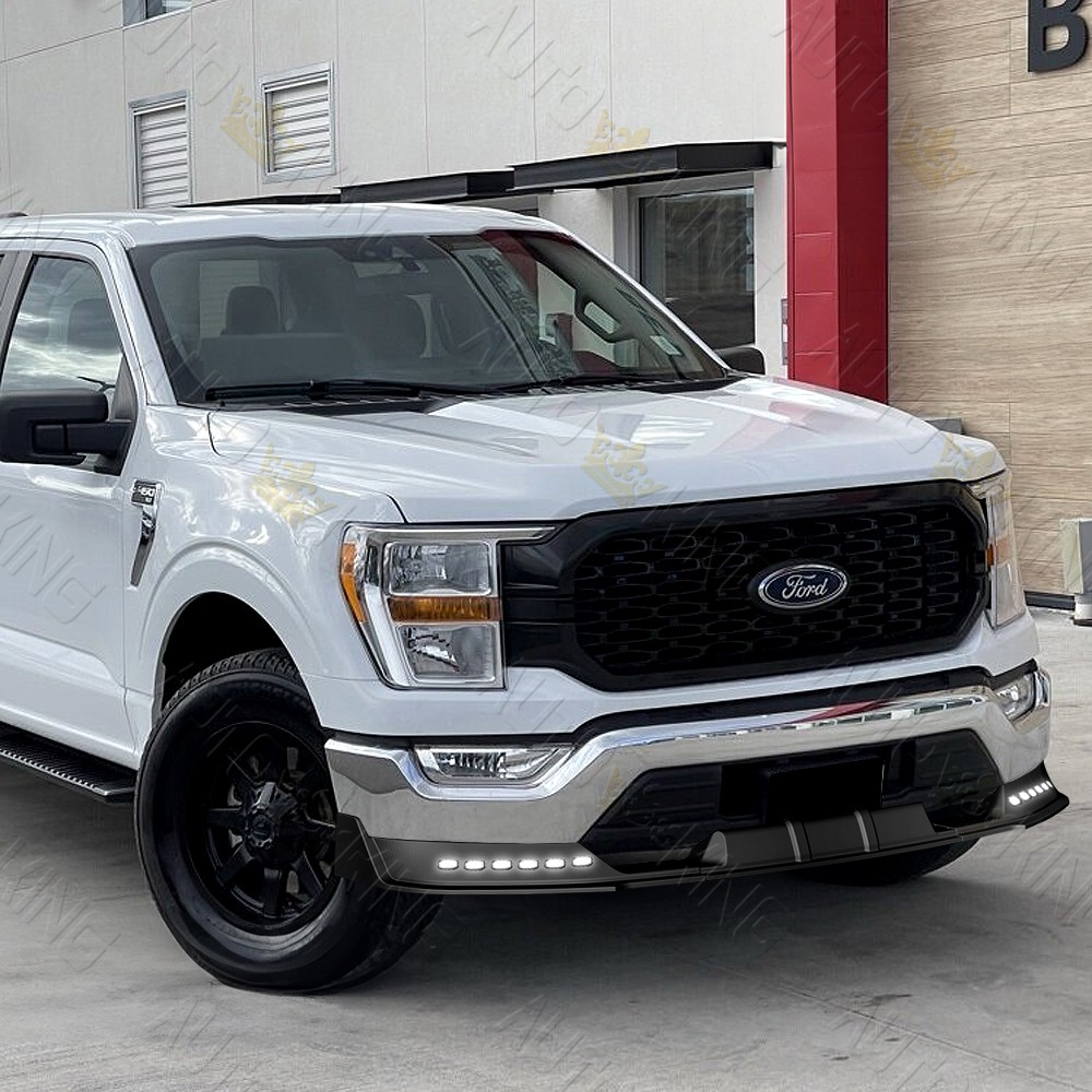 FOR 21-23 FORD F150 BLACK FRONT BUMPER LIP LED SEQUENTIAL RUNNING LIGHT SPOILER