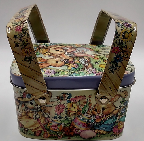 Easter Bunny Tin Container Basket With Handles Wohlrab Art - Picture 2 of 9