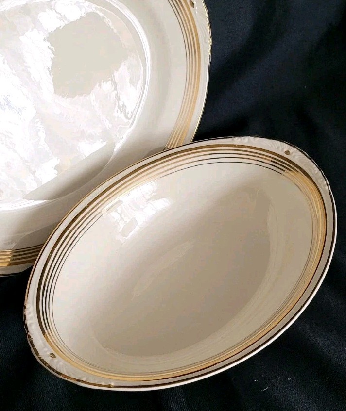 Oval Platter & Serving Dish Homer Laughlin Eggshell Nautilus Wht Gold Trim 1944
