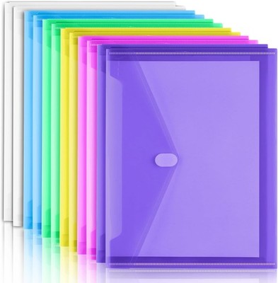 12 Pack Plastic Envelopes File Folders, Plastic Folders with Pockets, Colored