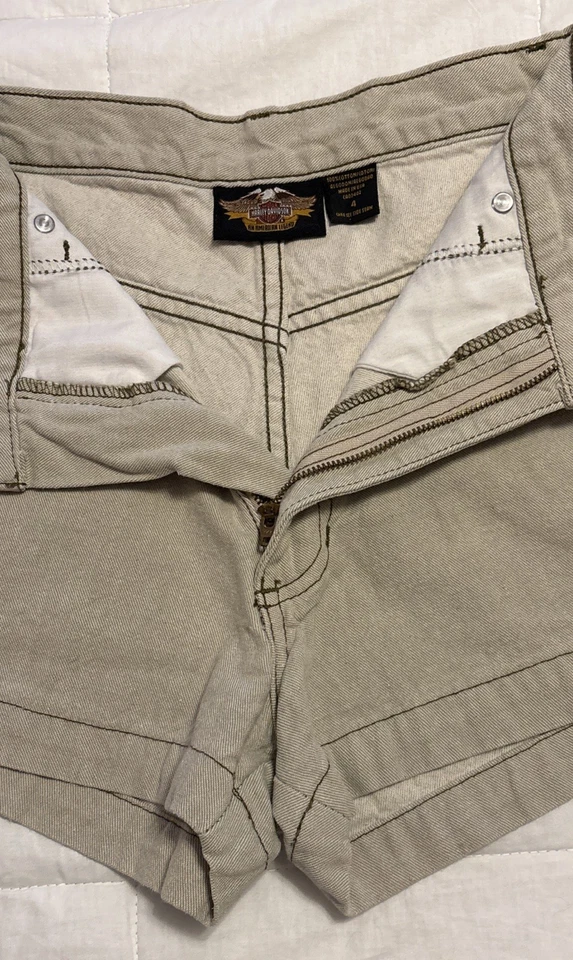 Винтажные женские шорты Harley Davidson размер 4 бежевые желтовато-коричневые 100% хлопок высокая посадка - Изображение 3 из 4
