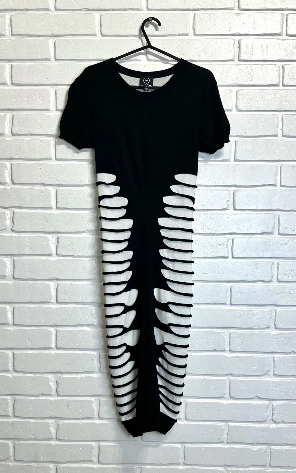 Abito bodycon Alexander McQUEEN MCQ Knitt look cutot taglia Small nero bianco