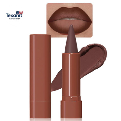 2-In-1 Gradient Dark Brown Lip Liner & Lipstick Combo,Matte Longwear Waterproof