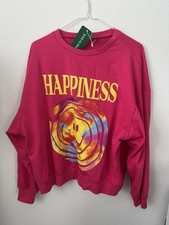 NWT -Women  s Bright Pink Happiness Sweatshirt Size Medium SHEIN