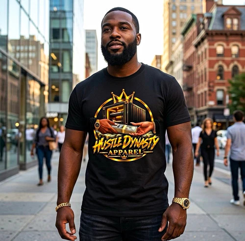 Hustle Dynasty Apparel Men’s M Regular Black Cotton Graphic Logo Crew T-Shirt - product listing photo