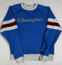 Champion Sweatshirt Mens L Blue Gray Crewneck Raglan Pullover Embroidered Retro