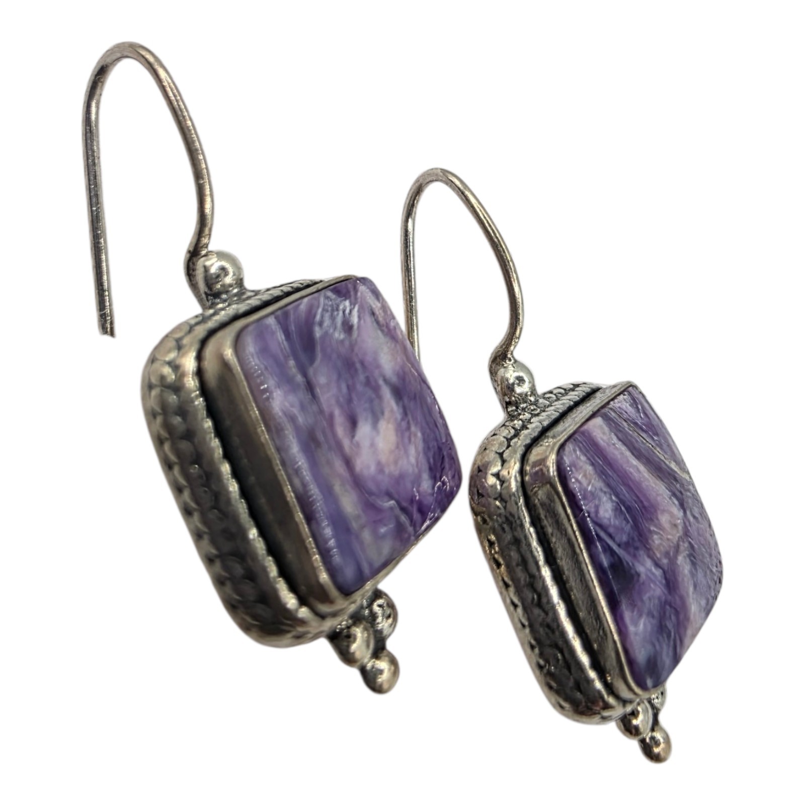 Solid Sterling Silver Charoite Drop Dangle Earrin… - image 4