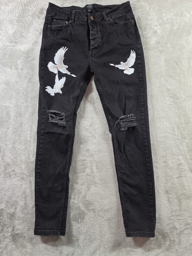 Boohoo Man Jeans Mens 34x30 Black Skinny Distressed Doves
