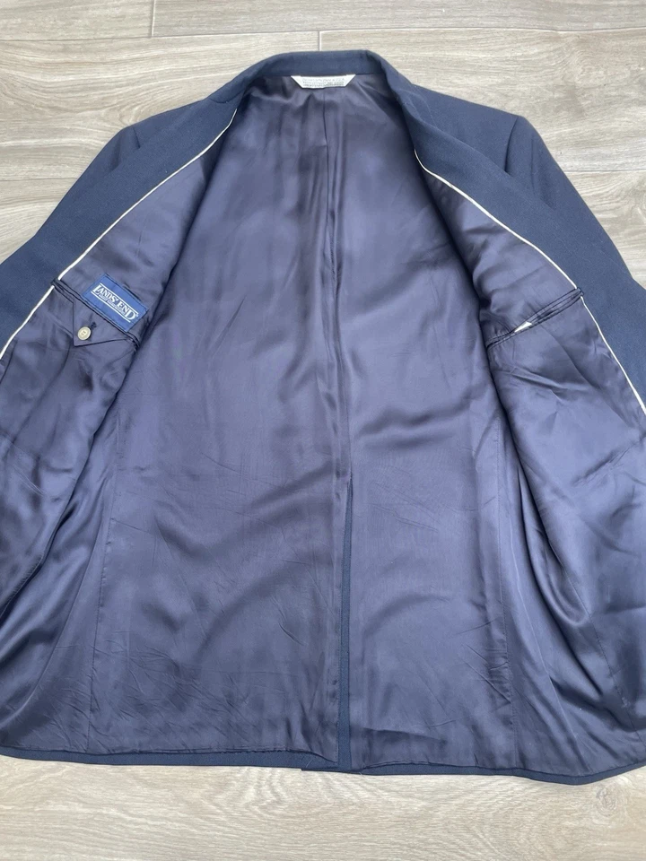 Vintage Lands End Wool Blend Blazer Sports Coat Navy Gold Buttons Mens Size 46R - Image 3 of 4
