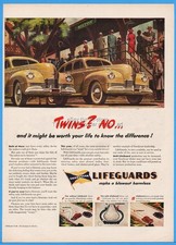 1945 Goodyear Print Ad Lifeguards Tires Hilton Hotel Entrance TWINS Yellow Cars