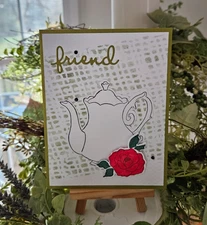 STAMPIN UP CARD KIT -TEAPOT WITH ROSE FRIEND KIT MAKES 4 - 26.11
