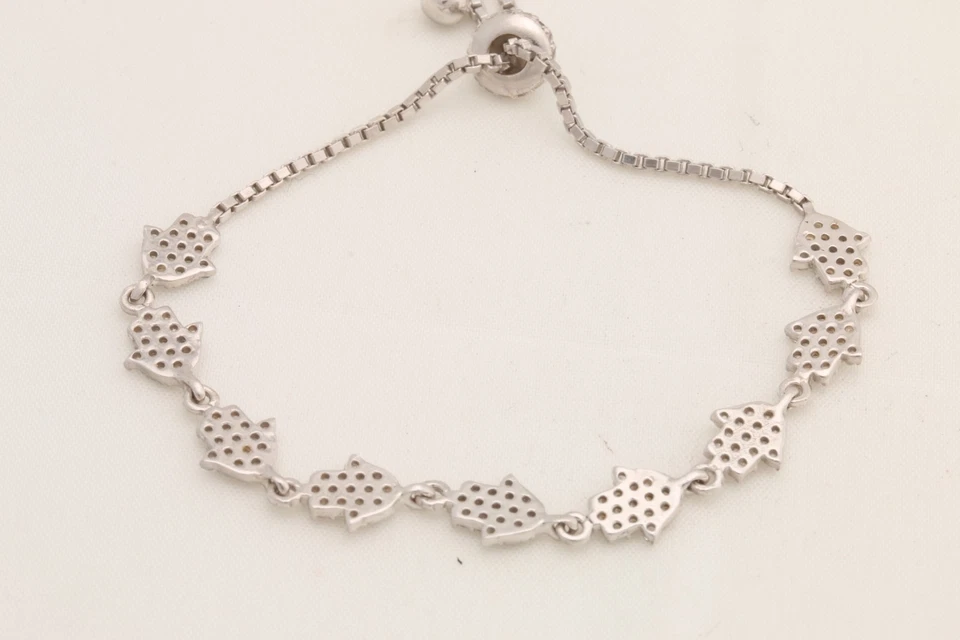 Turkish Jewelry Fatima's Hand Zircon 925 Sterling Silver Rhodium Bracelet - Image 4 of 4