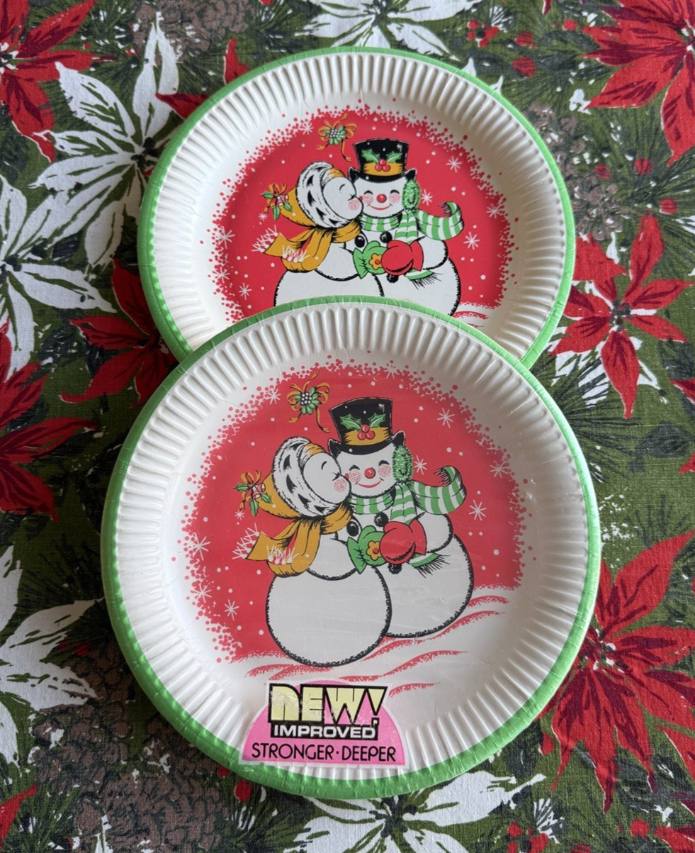 Vintage 60's 70's Christmas Snowman Paper Plates