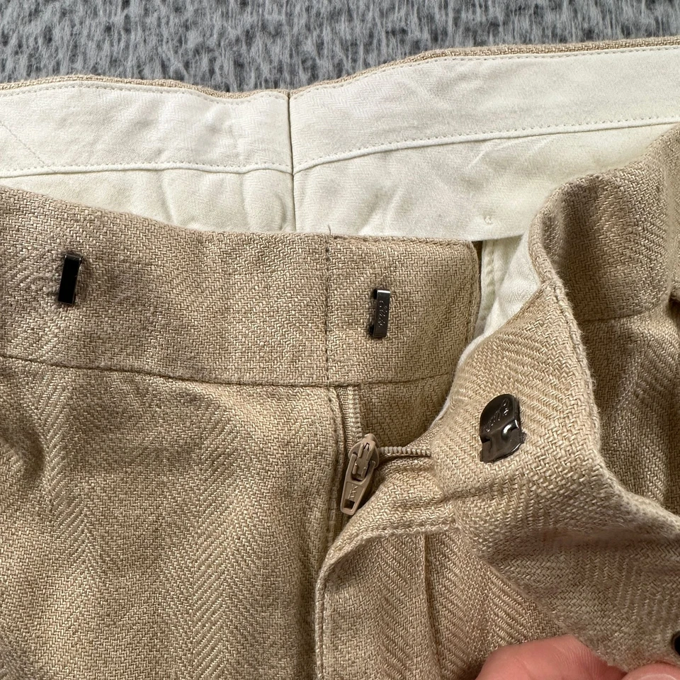Pantalones Polo Ralph Lauren Para Hombre 34x32 Beige Lino Plisado Puños Ajustadores Laterales Foto 4 de 4