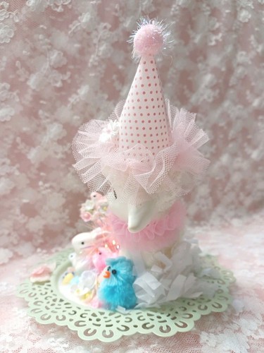๐๐ Carino! Vintage Dolce Primavera Pasqua Agnello Coniglietti Pulcini Pastello Assemblaggio - Foto 11 di 15