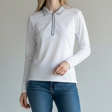 G/FORE Silky Tech Nylon Quarter Zip Polo Women XL White Golf Logo Athleisure