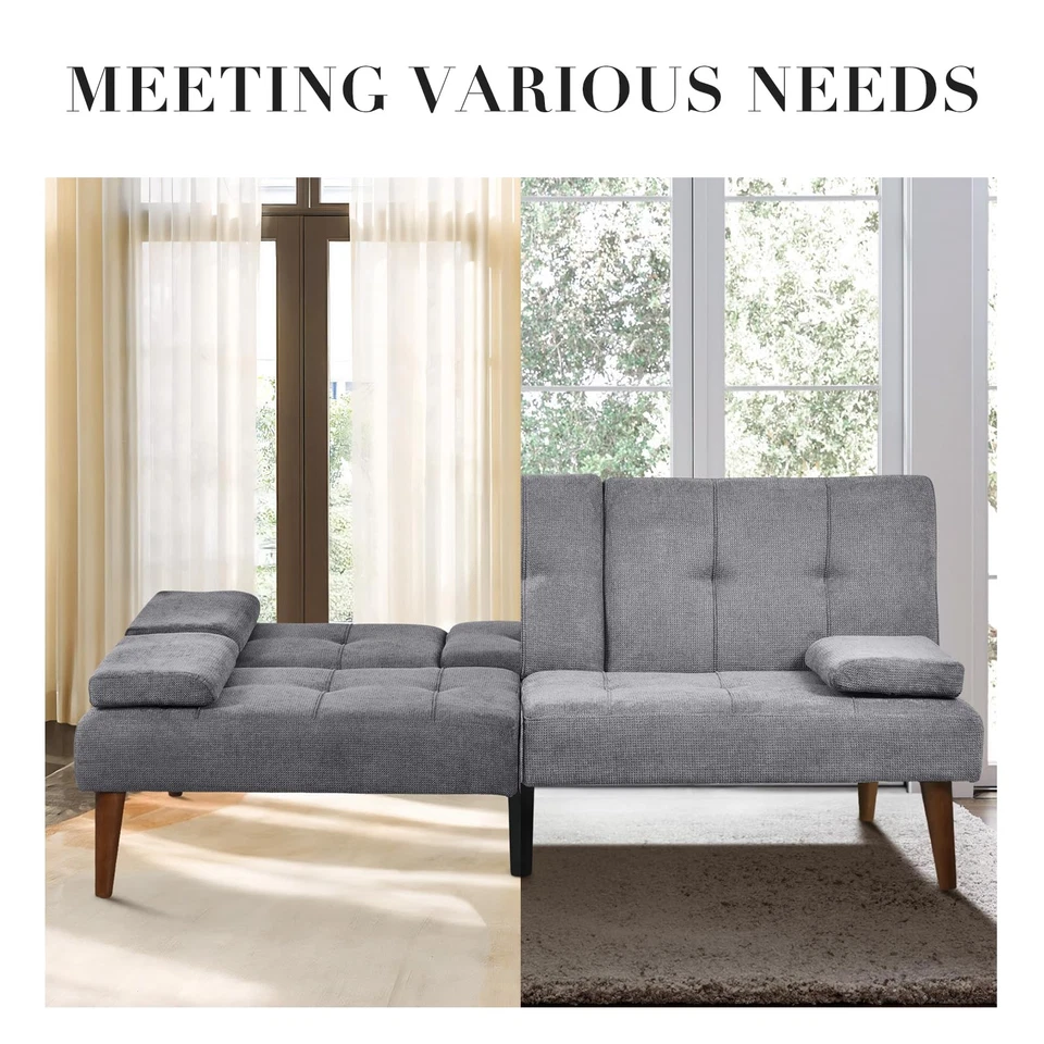 Futon Sofa Bed-Fabric Small Couch, Small Lounge Convertible with 2 Cup Holder... - Image 2 of 4