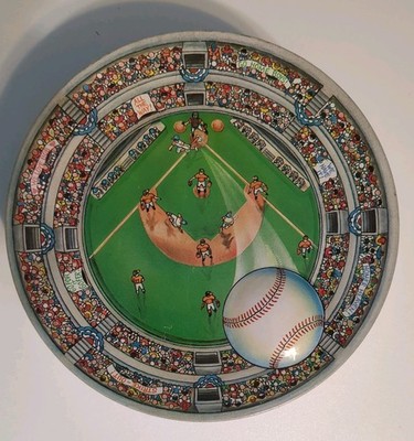 Vintage 3D Baseball Game Ballpark Stadium Tin Box Embossed Metal Container 7''