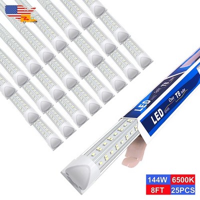 25 Pack 8Ft LED Warehouse Lights 144W 6500K 18000LM Garage Linkable T8 Bulbs