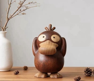 Vintage Wooden Duck Statue Carving Wood Carved Figure Decor Children Gift Art