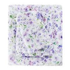 Viviland Floral King Sheet Set - 4 Piece Vintage Lavender Flower and Leaves P...