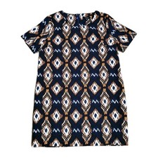 Very J Navy Blue Aztec Patterned Dress Minidress Size Small Shift Thick Boho