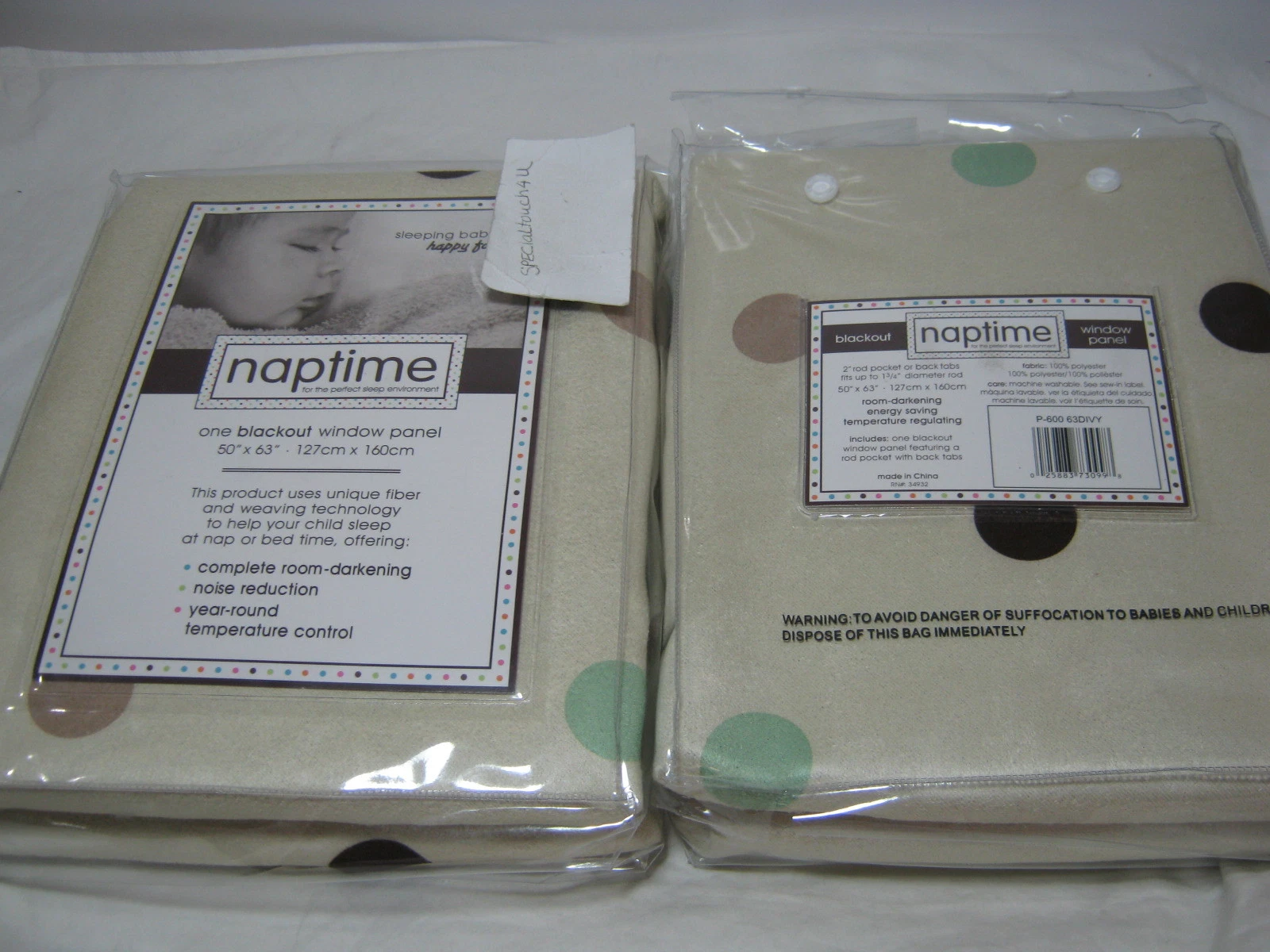 Naptime Blackout Ivory Window Panels 2(50x63) Green Chocolate Brown Dots NIP