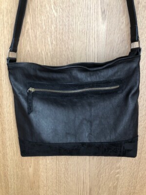 Sac Bandoulière En Cuir Stretch Noir Et Daim - Création Artisanale Française - Neuf Sans étiquette