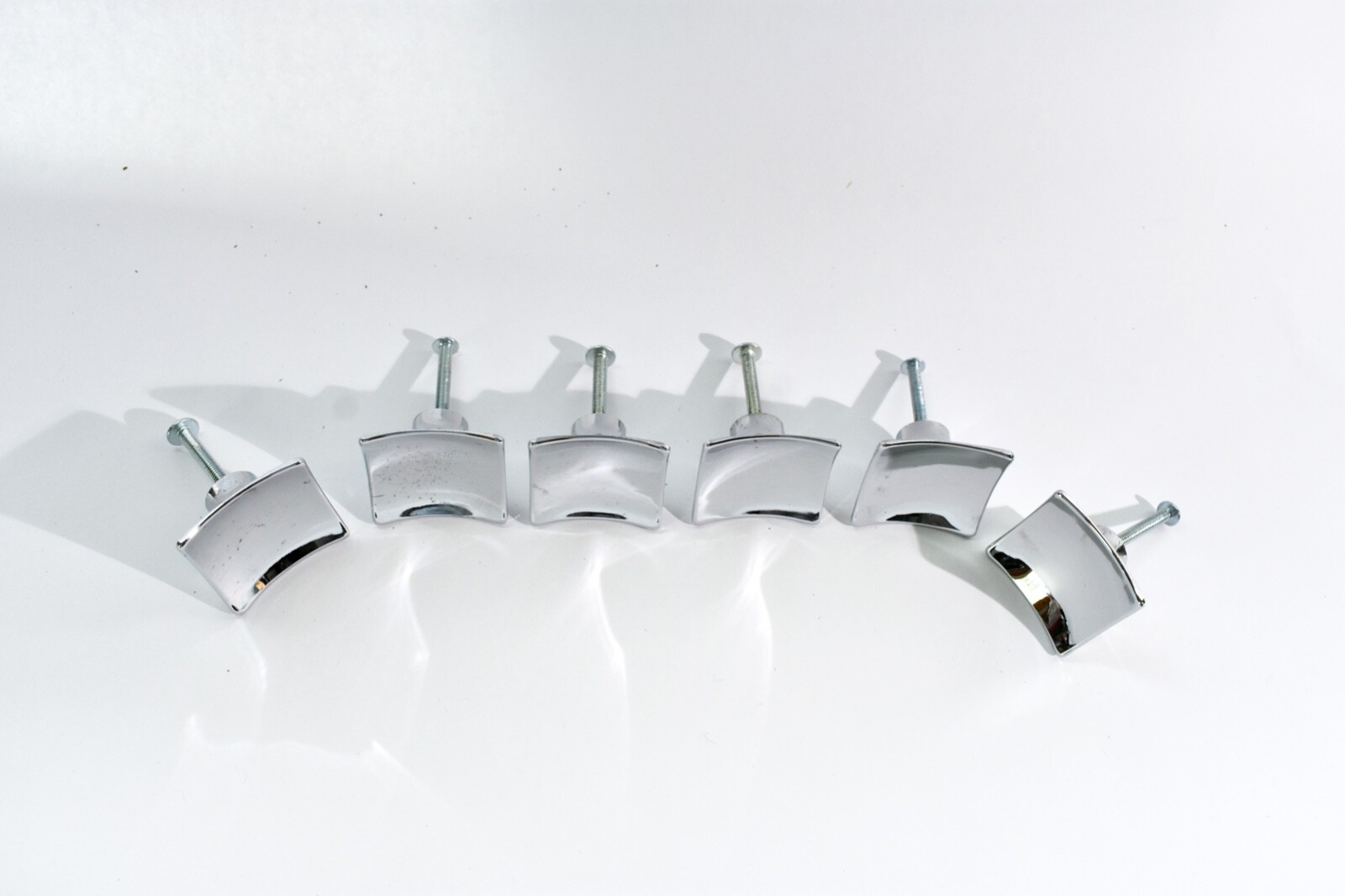 MCM Style Square Concave Cabinet Knobs Chrome  Set of 6