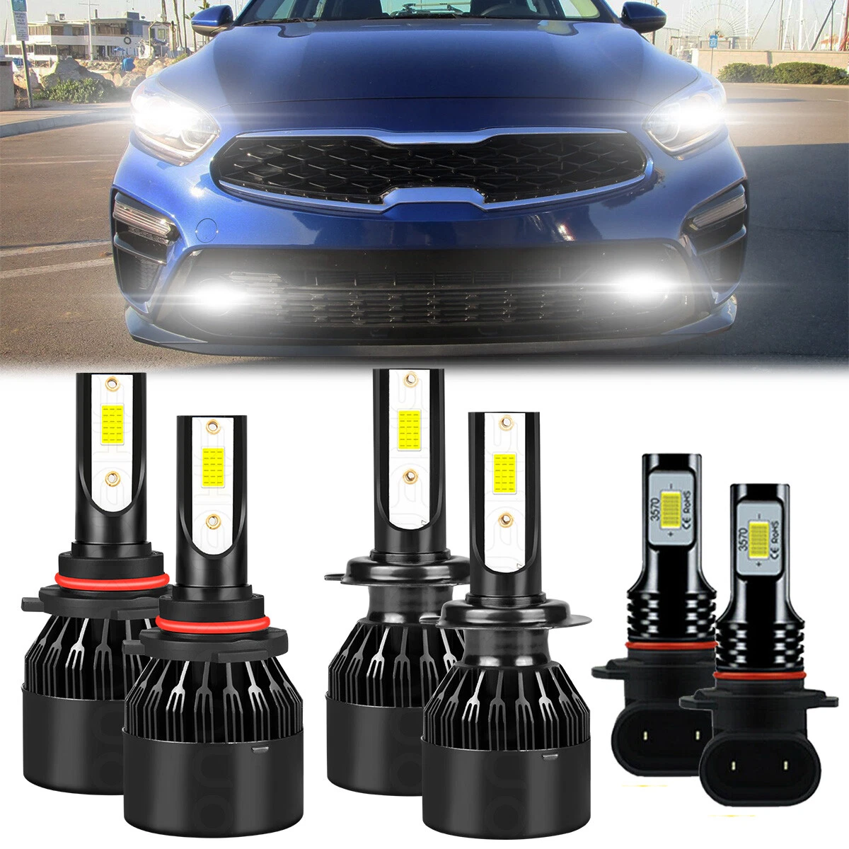 For KIA FORTE 2019-2021 LED Headlight High Low Fog Light Bulbs Combo Kit 6pcs