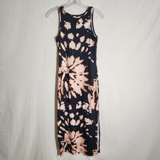 Shein Womens Dress S Black Sleeveless Tie Dye Pullover Side Slit Sheath Midi