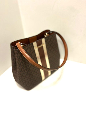 Michael Kors Pratt Medium Handbag Shoulder Purse Bag Brown MK Signature Tote