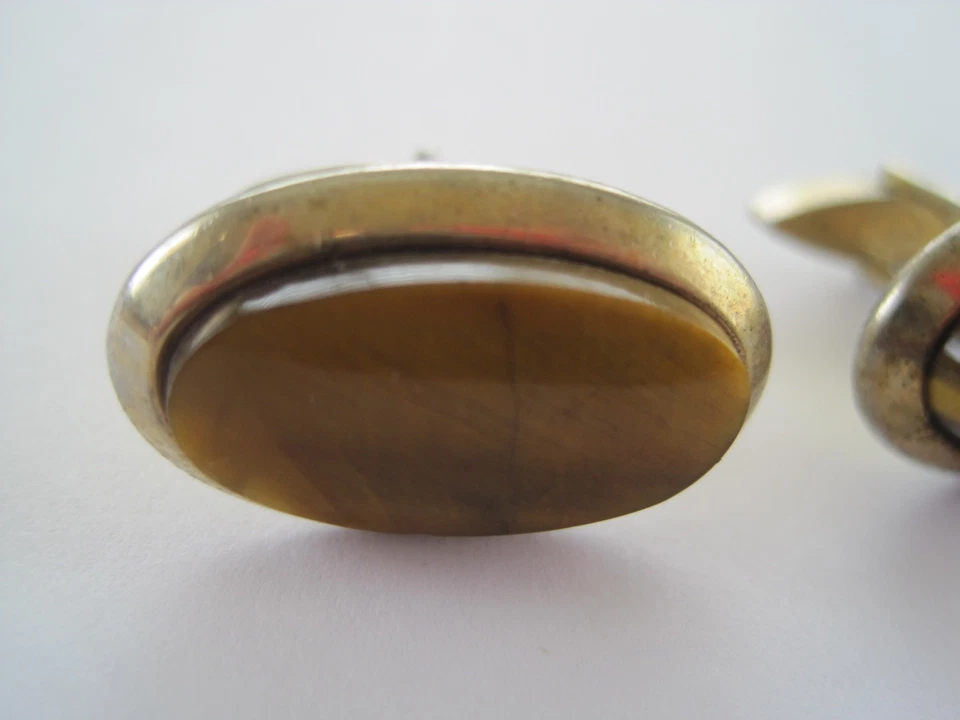 Gemelos Swank ágata tono dorado ovalados vintage Foto 2 de 4