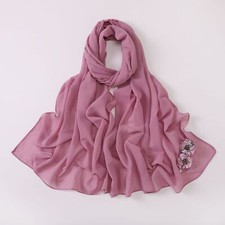 Long Chiffon Flower Rhinestone Headscarf Hijab Muslim Women Scarf Turban Wrap
