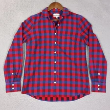 J. Crew Boy Shirt Women's 6 Red Checkered Long Sleeve Collared Button-Up Preppy