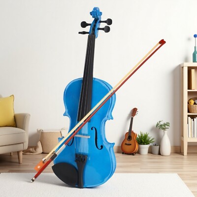 4/4 Full Size Beginner Acoustic Violin Set - Student Blue Case Bow Rosin