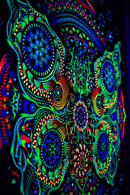 Tenture Psychédélique Global Sect – Fond UV, Art Fluo Pour Déco Murale