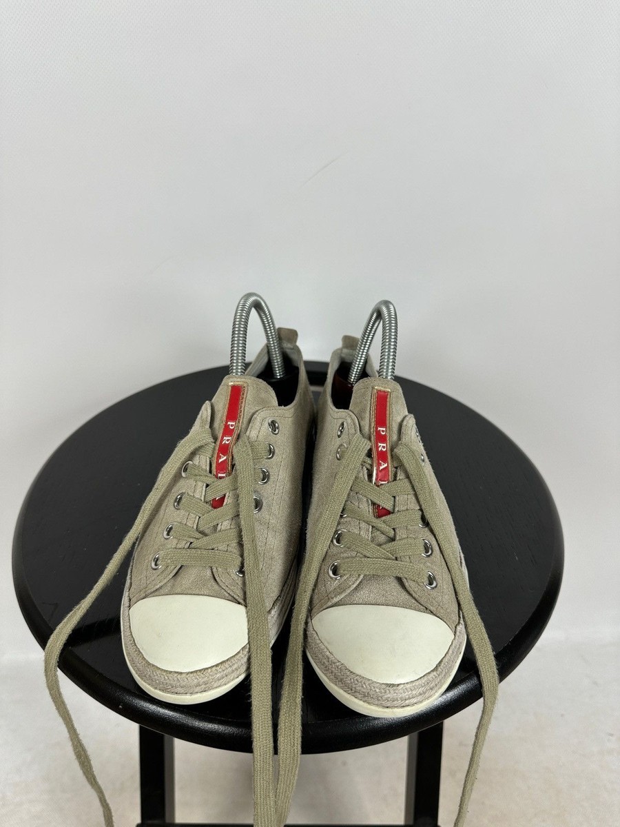 靴 PRADA Linea Rossa Nylon & Suede Trainer Women's Prada Suede Low Tops Red Tab Linea Rossa Trainers Sneakers