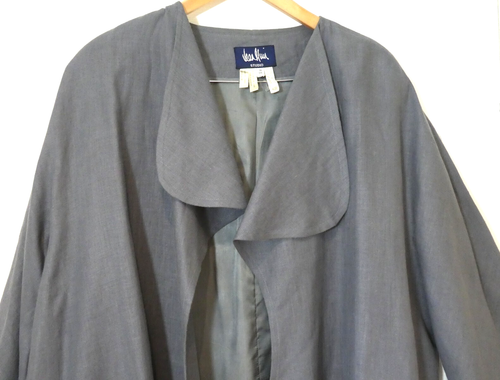 JEAN MUIR Light Blue Linen 3/4 Wide Sleeve Waterfall Front Lined JACKET - 14-20 - Picture 6 of 16
