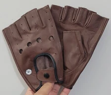 Fingerless Leather Driving Chauffer Cycling Gloves with Knuckle Holes (XL Size)