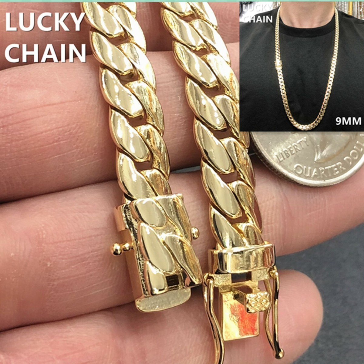 14K GOLD FINISH HEAVY MIAMI CUBAN LINK CHAIN NECKLACE 9mm 30
