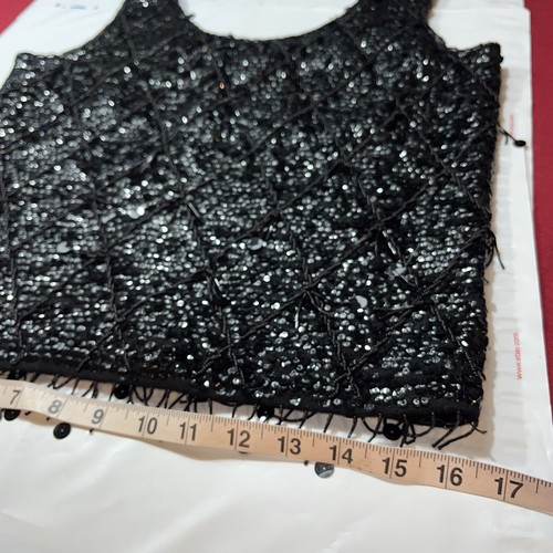 BLACK SEQUINED TANK TOP WOOL Sleeveless Evening Party Formal beaded Top Luxury S - Picture 9 of 13
